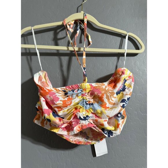 Roxy Island Hops Floral Halter Top Medium 100% Viscose Multicolor - Picture 1 of 6